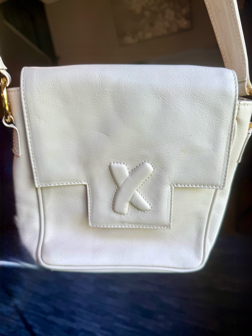 Cream Paloma Picasso Cross-Accent Leather Shoulder Bag